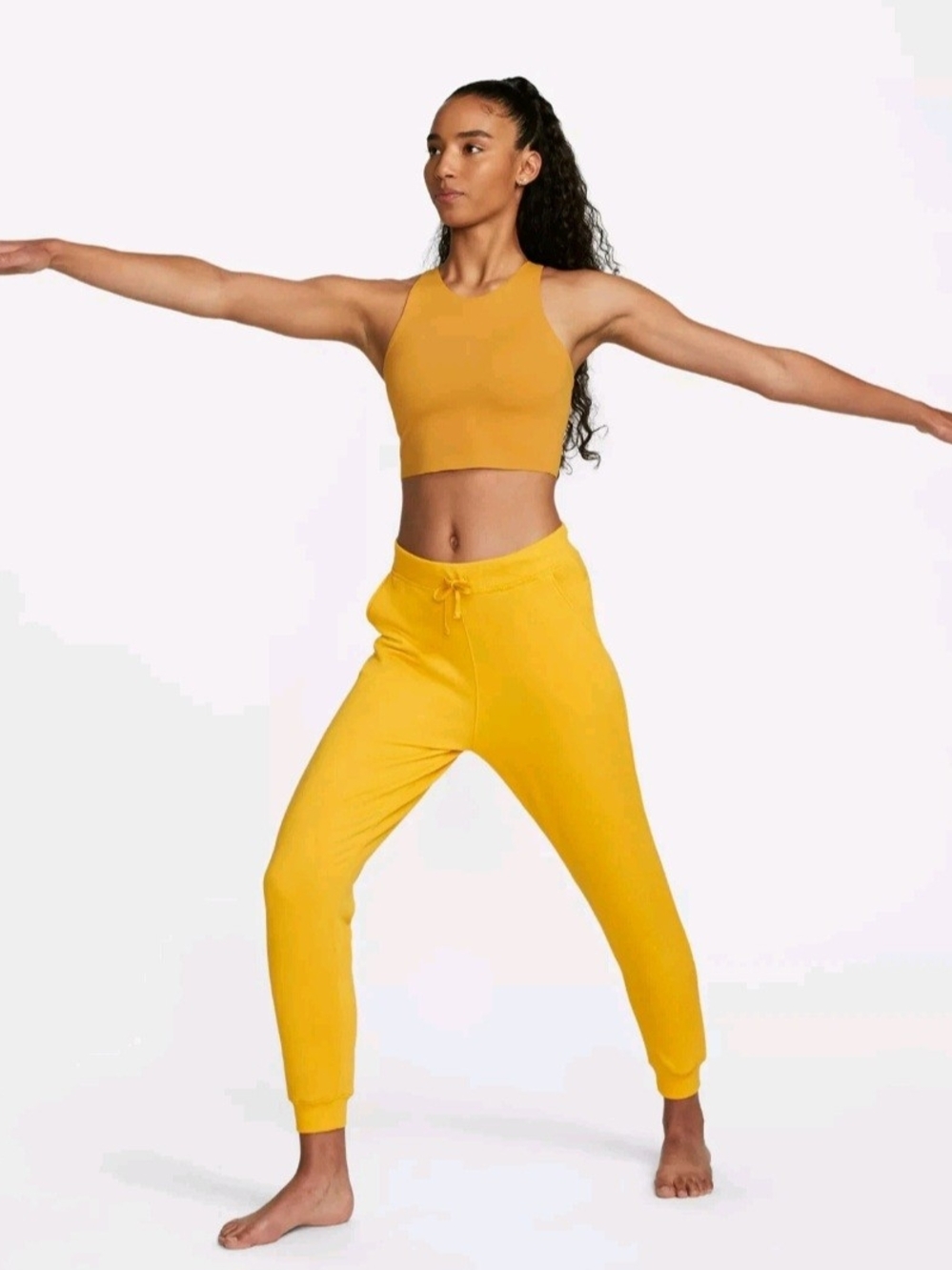 3 For $30😃 Nike Yoga Dri-Fit Lux Cropped High Neck Top Sports Bra In Gold Suede - Picture 2 of 9